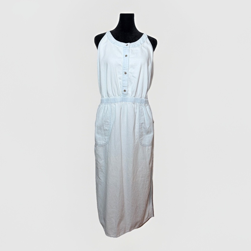 Prana Sky Haven Sleeveless Dress Sun Faded Blue Size L Pockets Racer Back